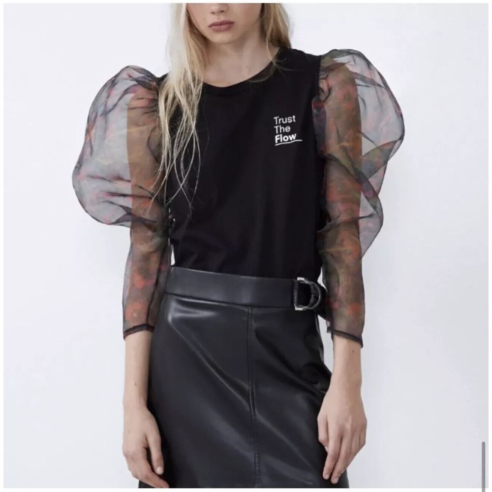 Trust The Flow Black Puff-Sleeve Sheer Top